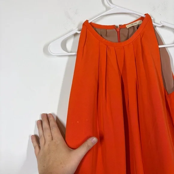 Celine 100% Silk Orange Dress Size 34 - Picture 6 of 10
